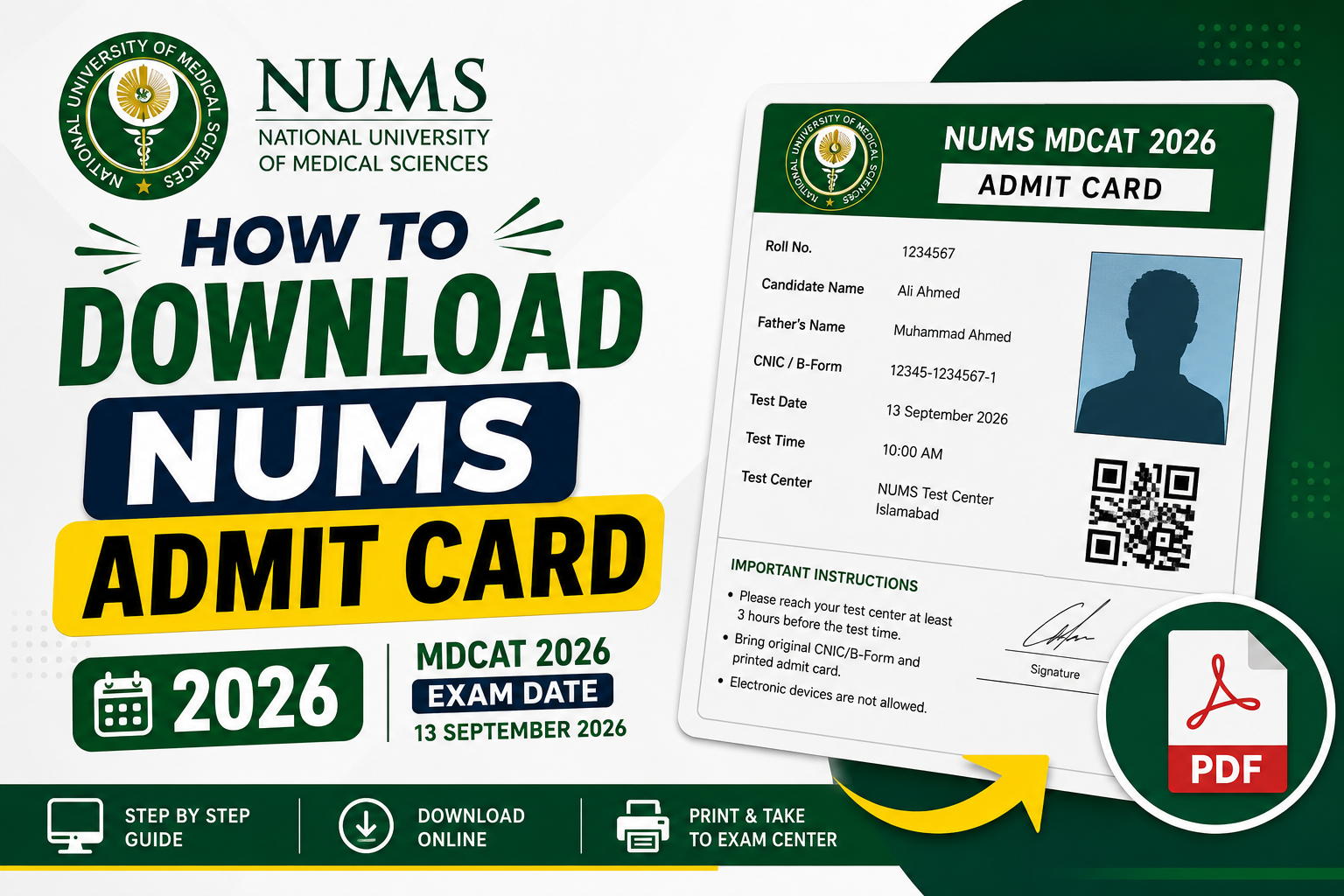 How to Download NUMS Admit Card 2026 – MDCAT Roll No Slip
